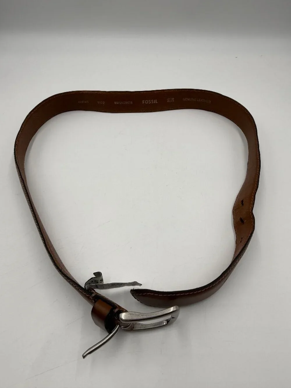 Fossil Genuine Leather Belt Brown Tan Size 38/95 Work Casual Silver Buckle 1.5